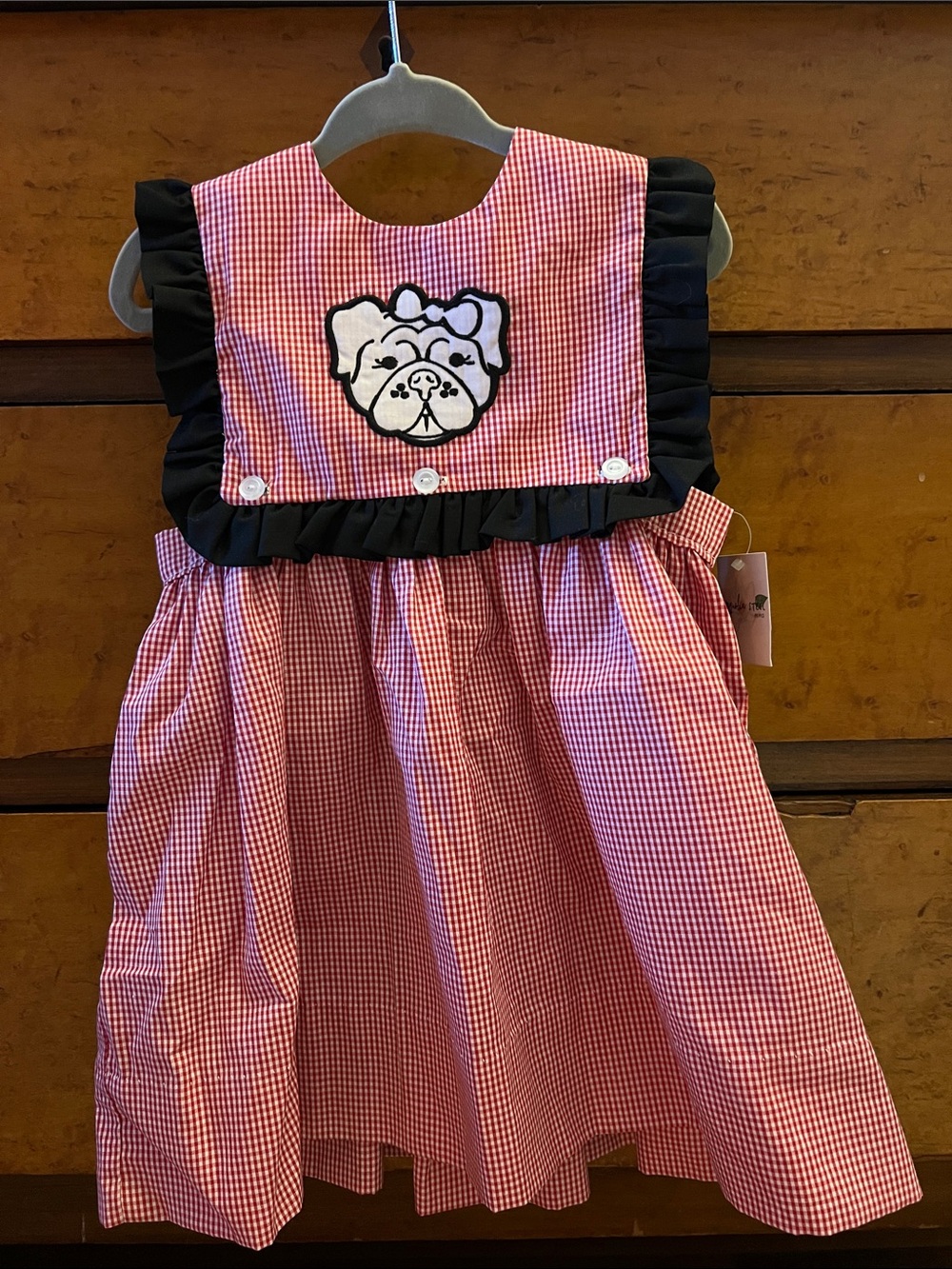 BNWT UGA Girls Red Gingham Dress with Reversible Bib